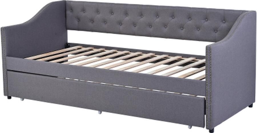 Zonder merk Gotagee Slaapbank 90x200cm Gestoffeerd bed (zonder matras) met trekbed Grijs Linnen