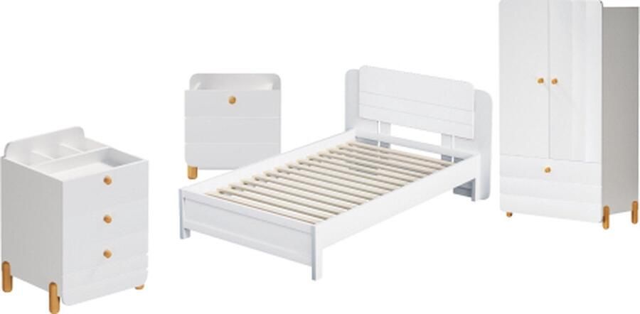 Zonder merk Gotagee Slaapkamer Set 4-delig 90x200cm Kinderbed (zonder Matras) Met Nachttafel Commode en Kast Massief Houten Bed Eenpersoonsbed