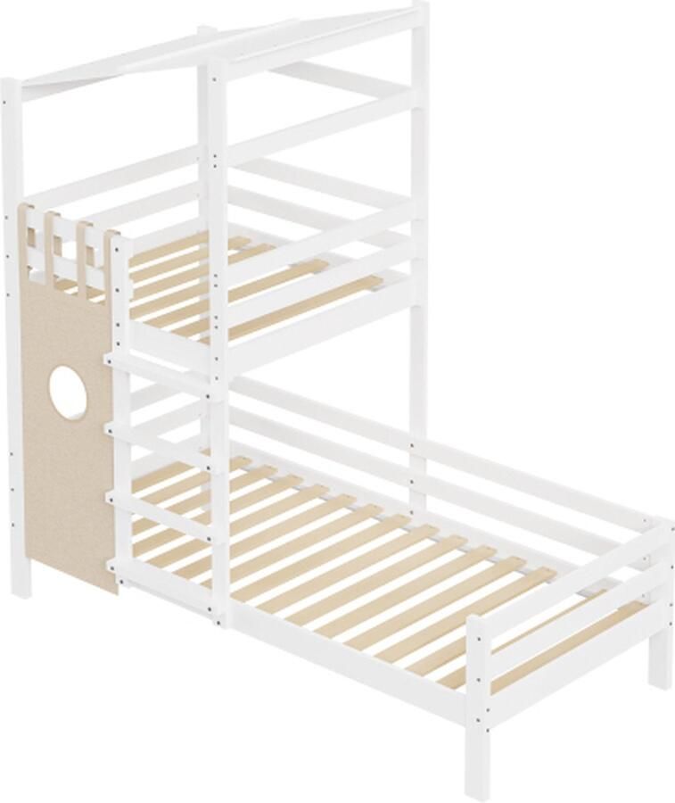 Zonder merk Gotagee Stapelbed 90x200 Huisbed (zonder matras) Kinderbed Wit Massief hout