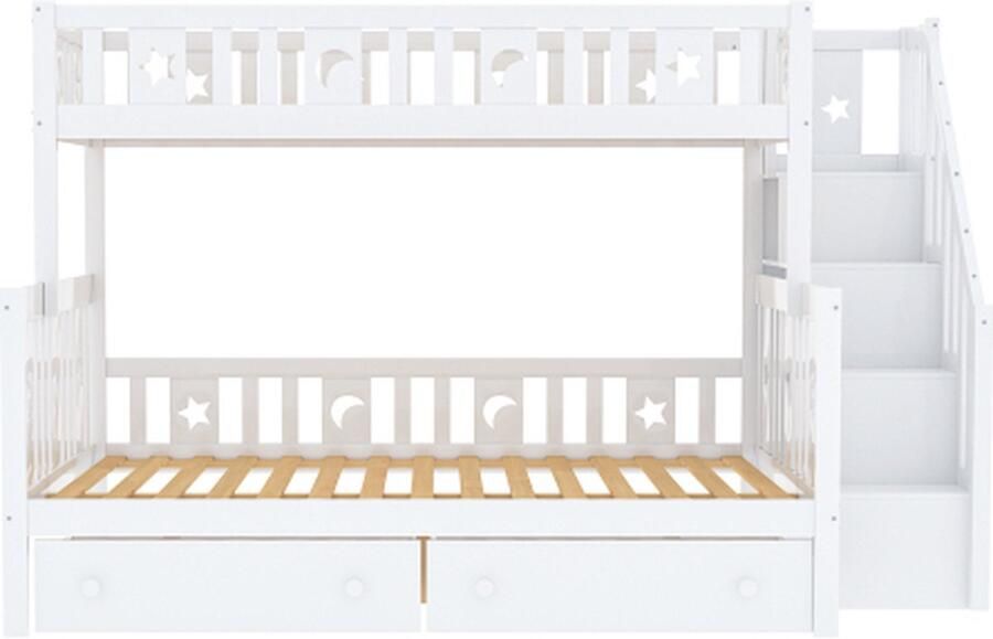 Zonder merk Gotagee Stapelbed 90x200 140x200cm Kinderbed (zonder matras) Met lades Wit Hout Bed