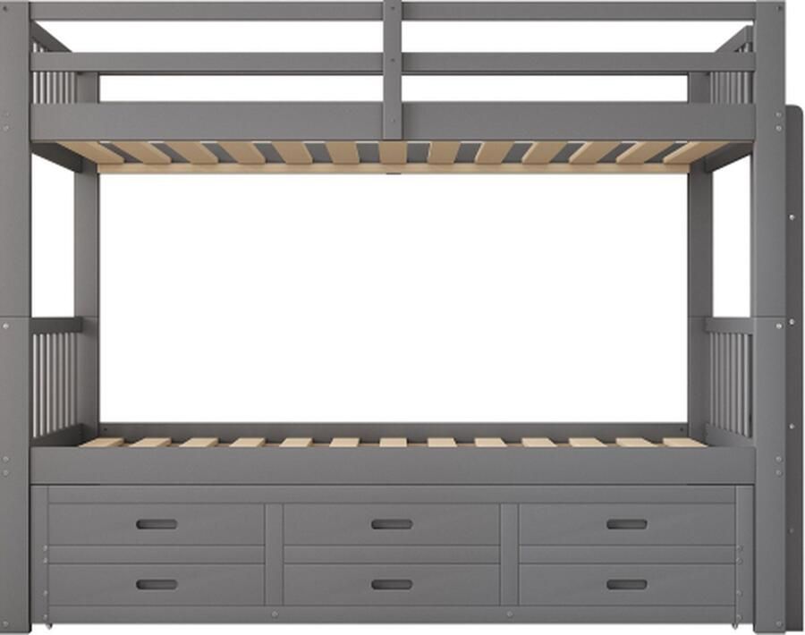 Zonder merk Gotagee Stapelbed 90x200cm Huisbed (zonder matras) Grijs Grenen Kinderbed met ladder en uitschuifbed en 3 lades