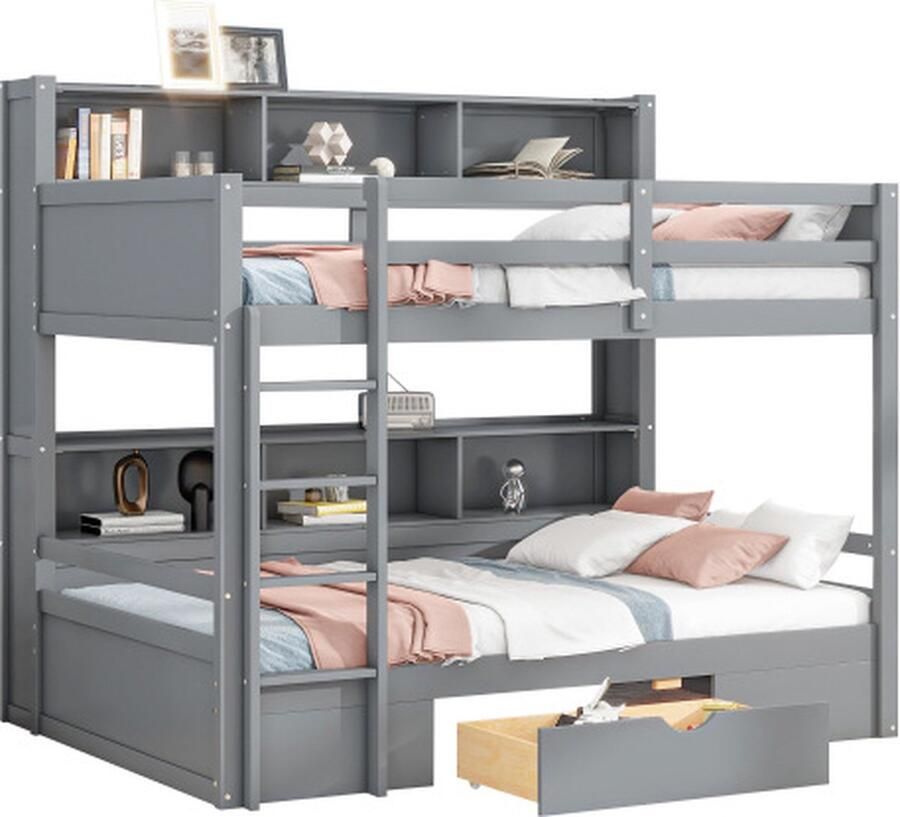 Zonder merk Gotagee Stapelbed 90x200cm Kinderbed (zonder matras) Grijs met lades en opbergvakken