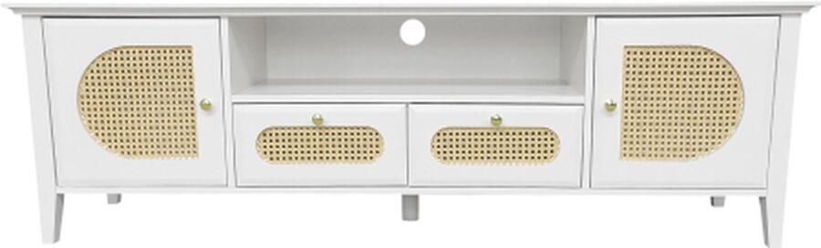 Zonder merk Gotagee TV-Kast Geverfd En Afgeschuind TV-Meubel Wit Met Gebogen Rattan Deuren En Laden Inclusief Open Vak