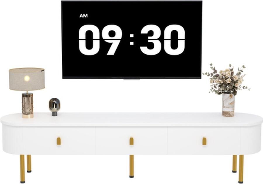 Zonder merk Gotagee TV-kast Lowboard TV-Meubel met Laden Gouden Handvatten en Poten Gebogen Hoeken - Foto 2