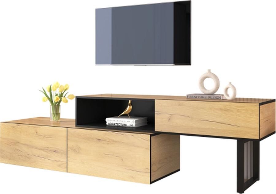 Zonder merk Gotagee TV Meubel Combinatie TV Kast Met Verstelbare Lengte Woonkamer Meubel Met Drie Laden En Een Groot Vak Natuurlijke kleur