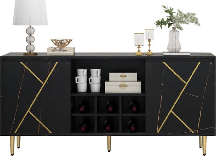 Zonder merk Gotagee TV-meubel Lowboards Dressoir Woonkamerkast met 3 deuren Zwart en Goud