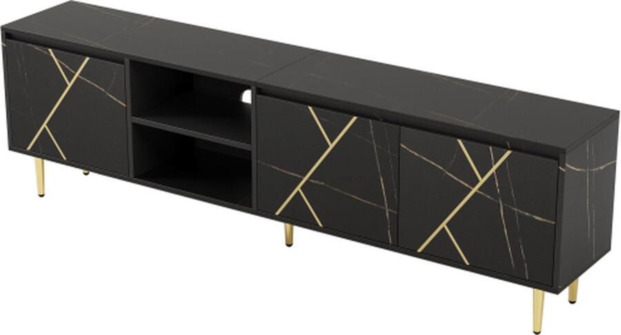 Zonder merk Gotagee TV-meubel met 3 deuren TV-paneel Woonkamer Kast Lowboards Zwart en Goud