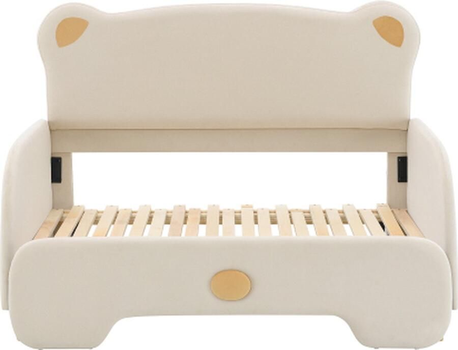 Zonder merk Gotagee Tweepersoons bed 140x110cm en 140x200cm zonder matras Beige Fluweel met houten latten met zachte beschermranden - Foto 2