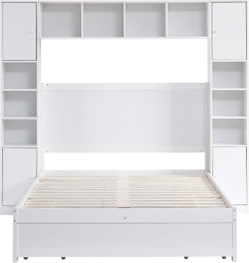 Zonder merk Gotagee Tweepersoonsbed 140x200cm Paneelbed zonder matras Wit met twee anti-kip sloten met meerdere opbergruimten met 4 lades met middensteun