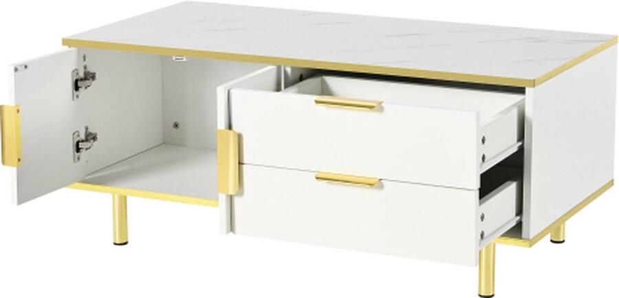 Zonder merk Gotagee Witte Hoogglans Salontafel met Lade Woonkamertafel Tafelblad met Marmerlook