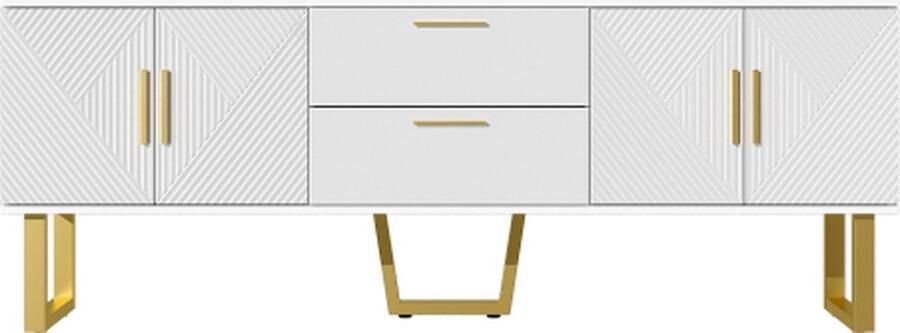 Zonder merk Gotagee Witte hoogglans tv-kast met vier deuren en twee laden opbergmeubel woonkamerkast zijkast multifunctioneel dressoir