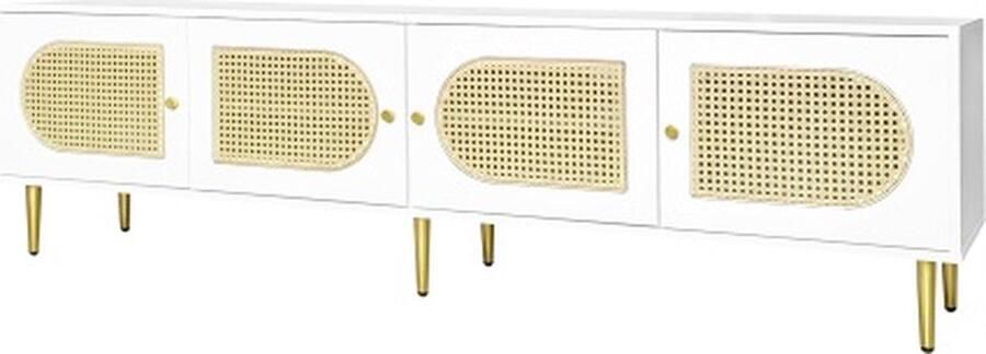Zonder merk Gotagee Witte Rattan TV-Kast 180x40x50cm met 4 Rattantuinen Lage Kast - Foto 2