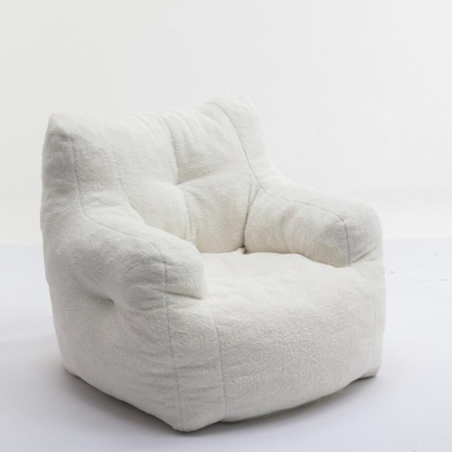Zonder merk Gotagee Zitzak Enkele Bank met Armleuningen en Rugleuning Zacht Gevoerde Schuim Poppenstoel Teddy Stof Ivoor Wit