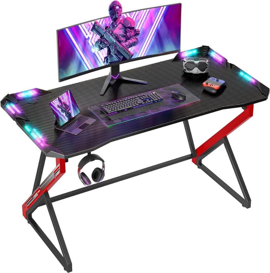 ZRSS Game bureau LED Gaming desk Computertafel met verlichting