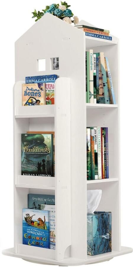 ZRSS Kinderboekenkast Boekenrek kinderkamer Opbergkast hout Draaibaar Wit