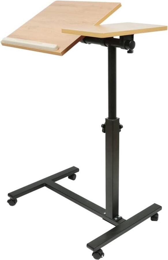 ZRSS Laptoptafel op Wielen Bijzettafel Verstelbaar Bedtafel (Eik)