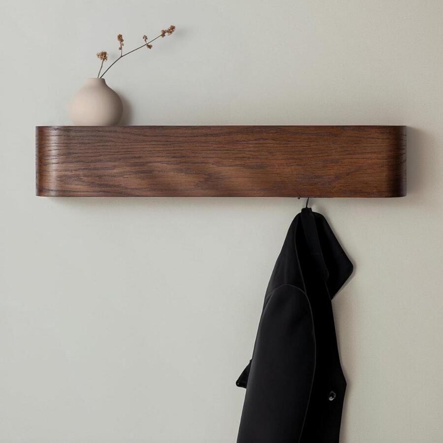 ZRSS Wandkapstok met hoedenplank Muur kapstok hangend Metaal Eiken