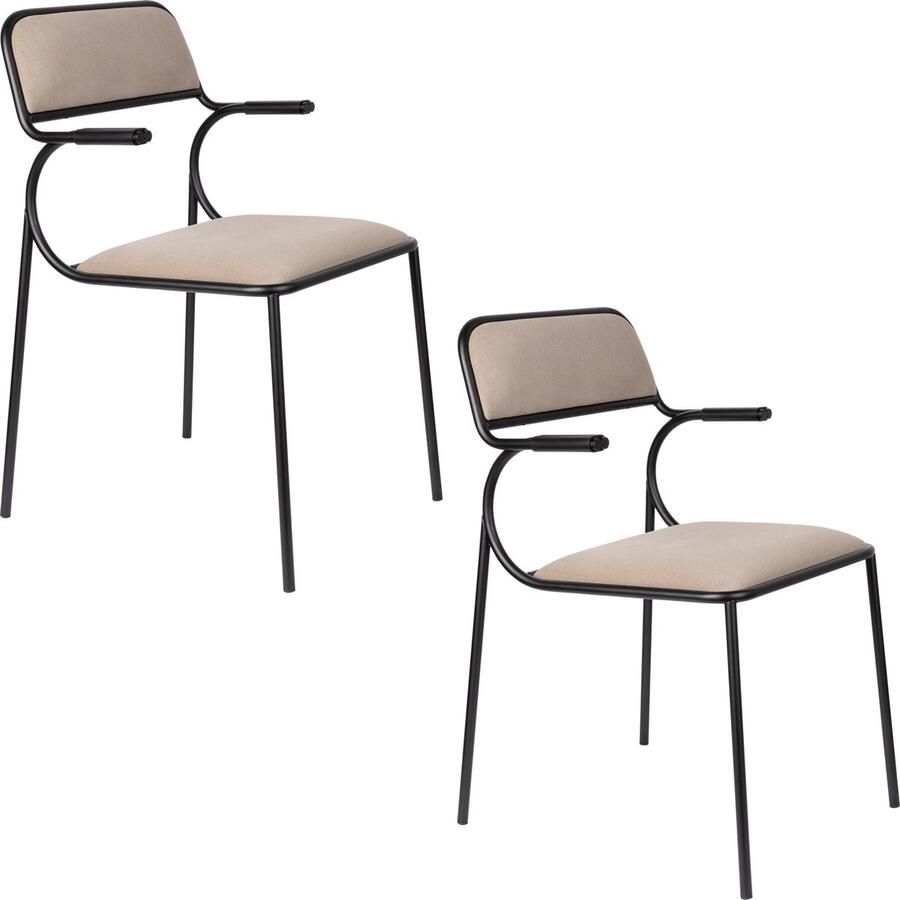 Zuiver Alba Eetkamerstoelen met armleuning Zwart Beige Set van 2