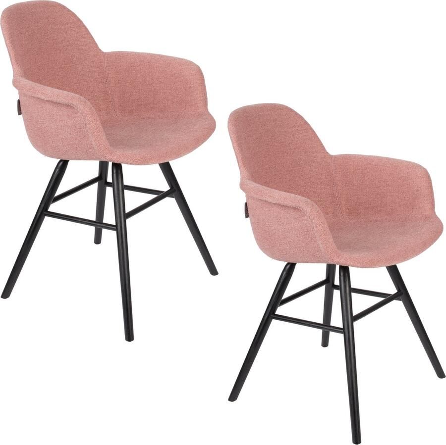 Zuiver Albert Kuip Soft Eetkamerstoelen met armleuning Roze Set van 2