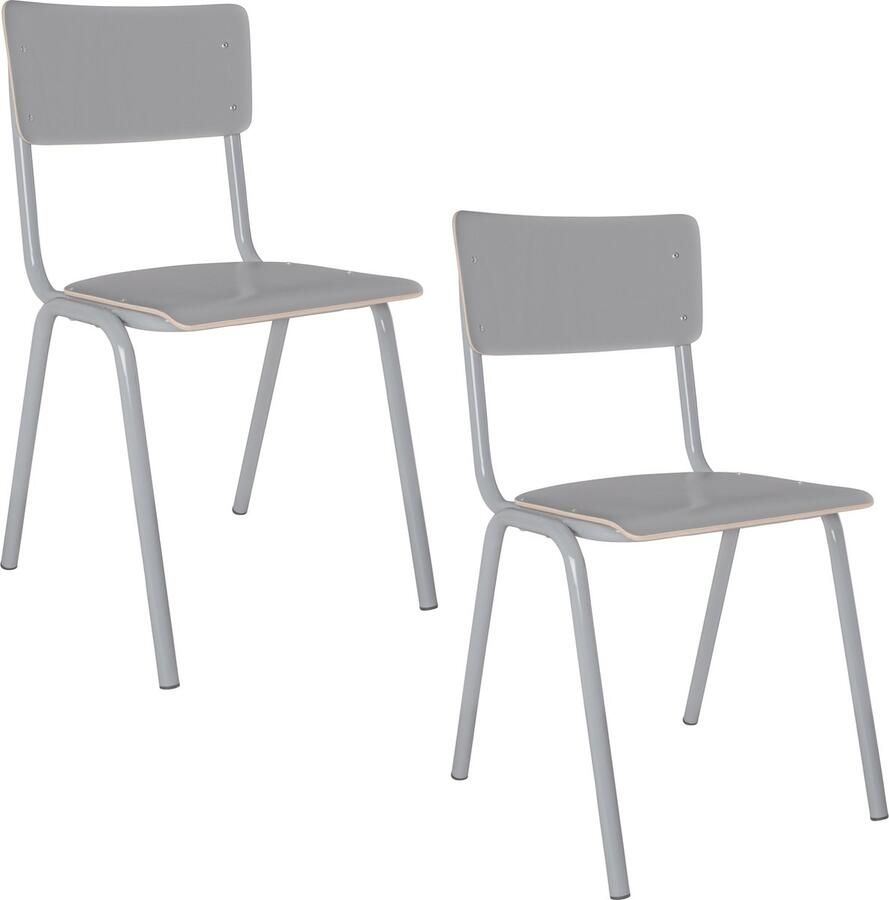 Zuiver Back To School HPL Eetkamerstoelen Kantinestoelen Schoolstoelen Grijs Set van 4