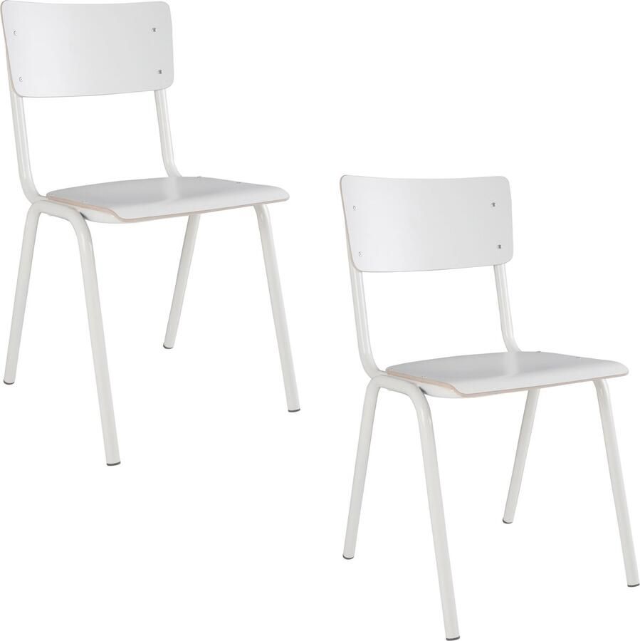 Zuiver Back To School HPL Eetkamerstoelen Kantinestoelen Schoolstoelen Wit Set van 4