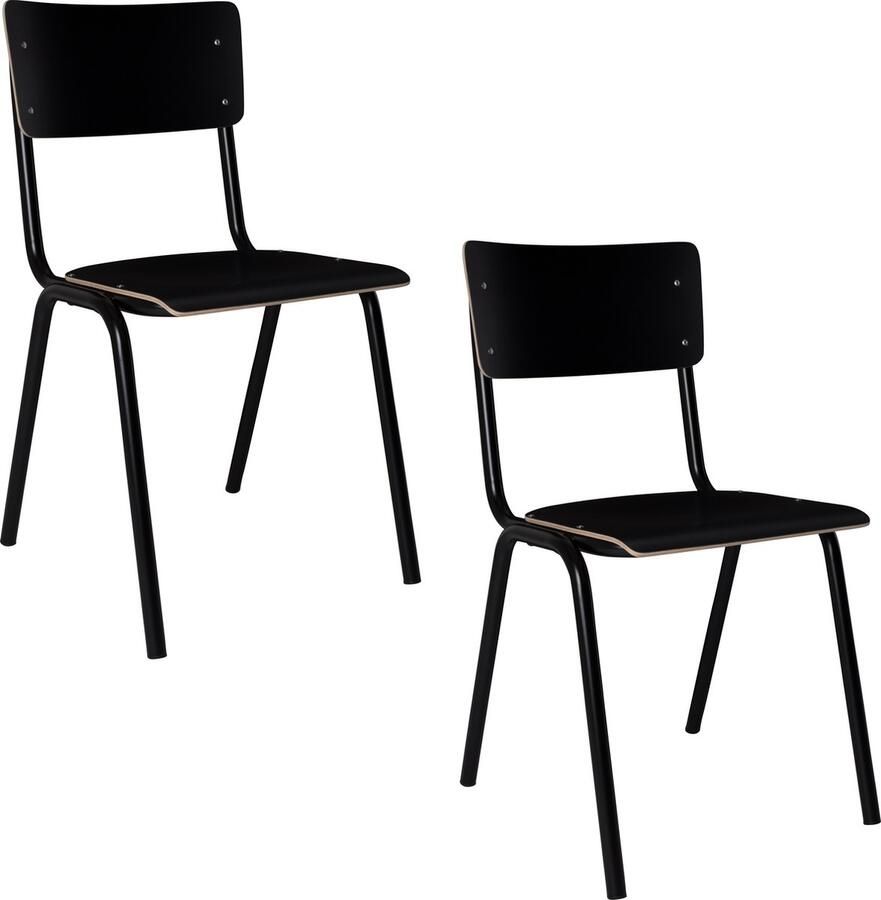 Zuiver Back To School HPL Eetkamerstoelen Kantinestoelen Schoolstoelen Zwart Set van 4