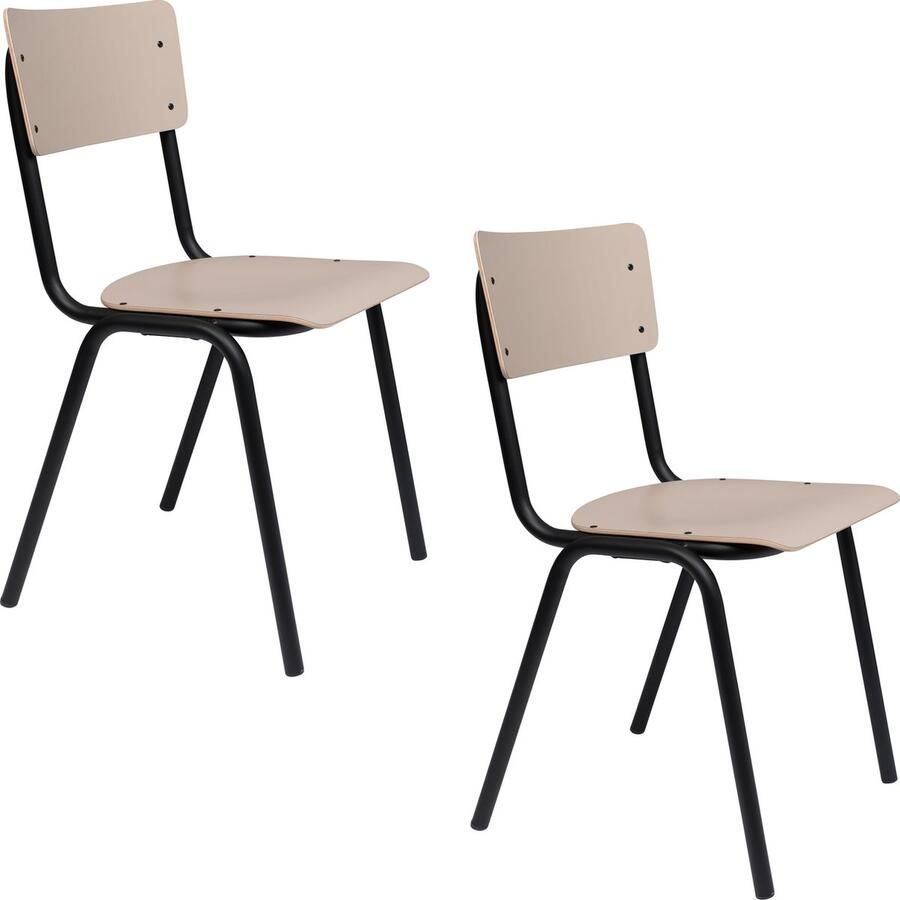 Zuiver Back To School Eetkamerstoelen Kantinestoelen Schoolstoelen Mat Beige Set van 4
