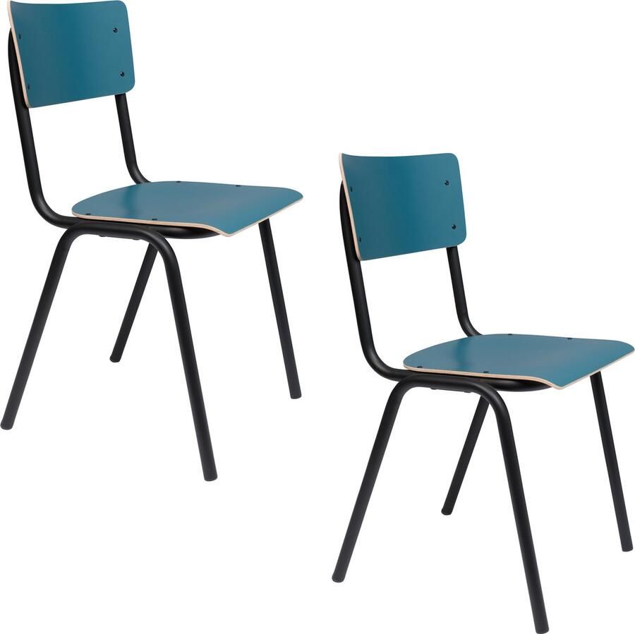 Zuiver Back To School Eetkamerstoelen Kantinestoelen Schoolstoelen Mat Blauw Set van 4