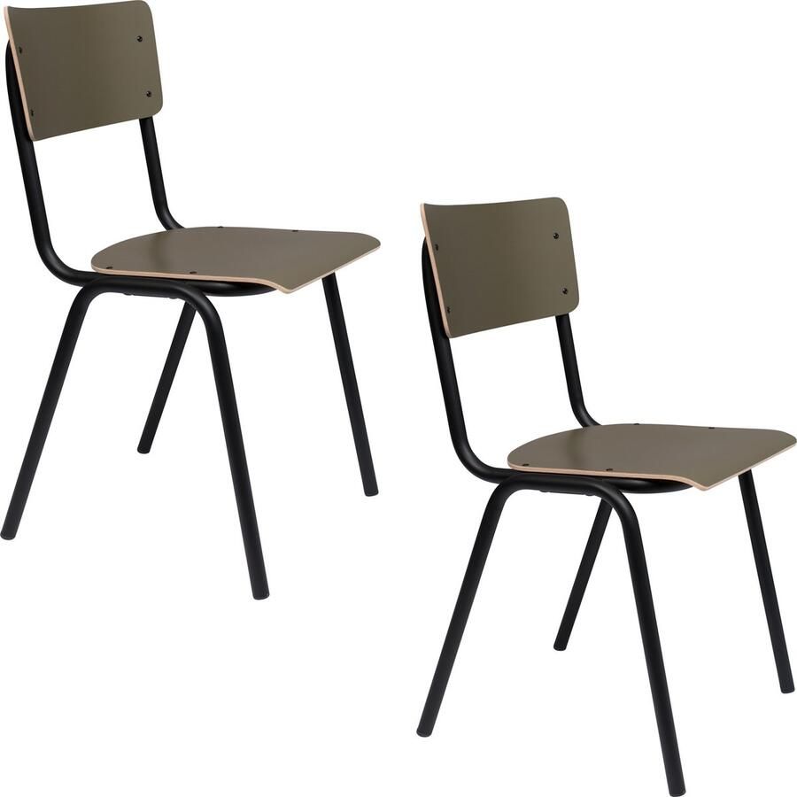 Zuiver Back To School Eetkamerstoelen Kantinestoelen Schoolstoelen Mat Groen Set van 4