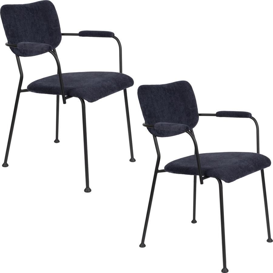 Zuiver Benson Eetkamerstoelen met armleuning Donkerblauw Set van 2