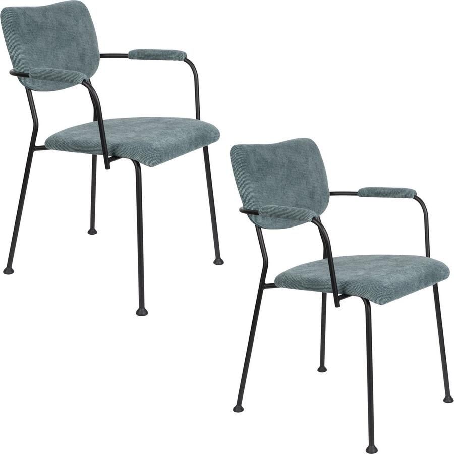Zuiver Benson Eetkamerstoelen met armleuning Grijs Blauw Set van 2 - Foto 4