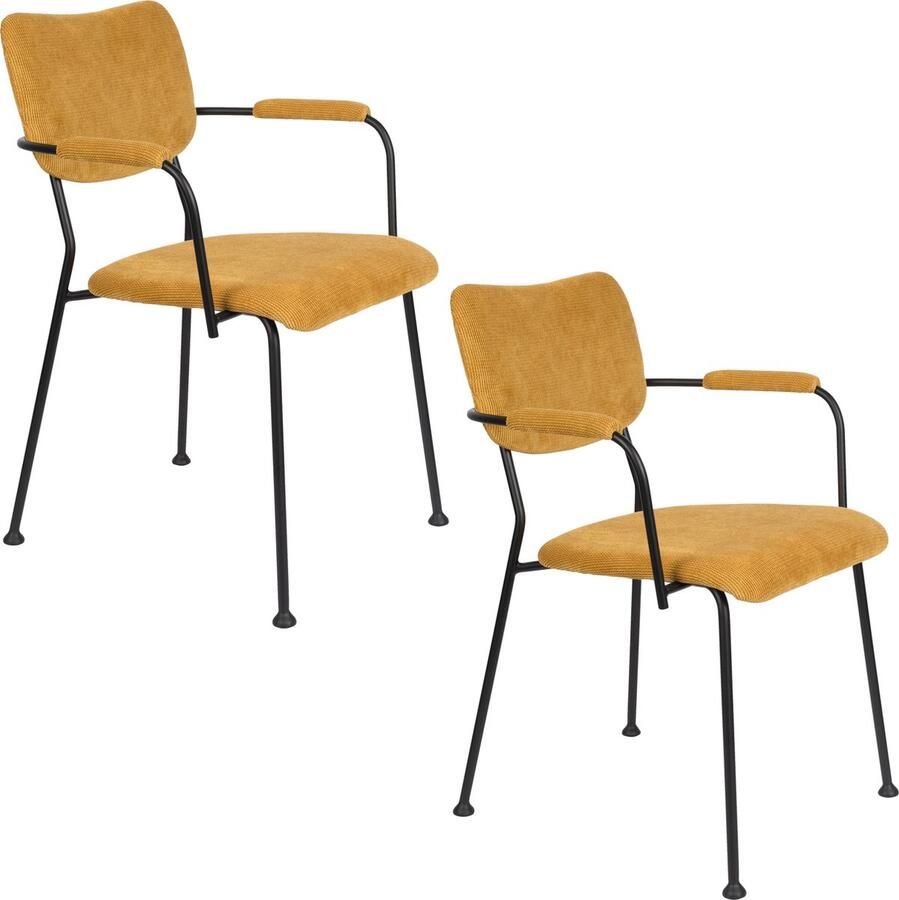 Zuiver Benson Eetkamerstoelen met armleuning Oker Set van 2 Geel - Foto 2
