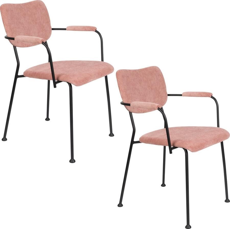 Zuiver Benson Eetkamerstoelen met armleuning Roze Set van 2
