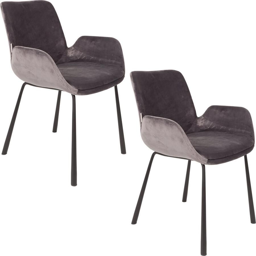 Zuiver Brit Eetkamerstoelen met armleuning Donkergrijs Set van 2 - Foto 2