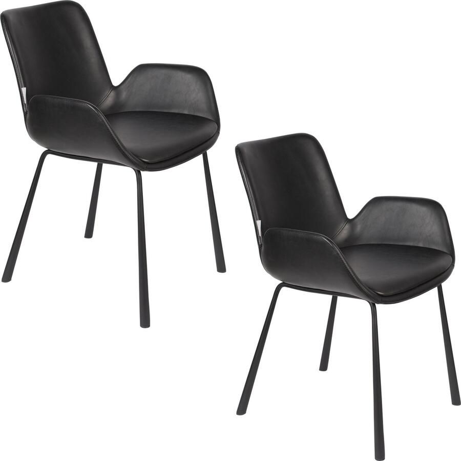 Zuiver Brit LL Eetkamerstoelen met armleuning Zwart Set van 2