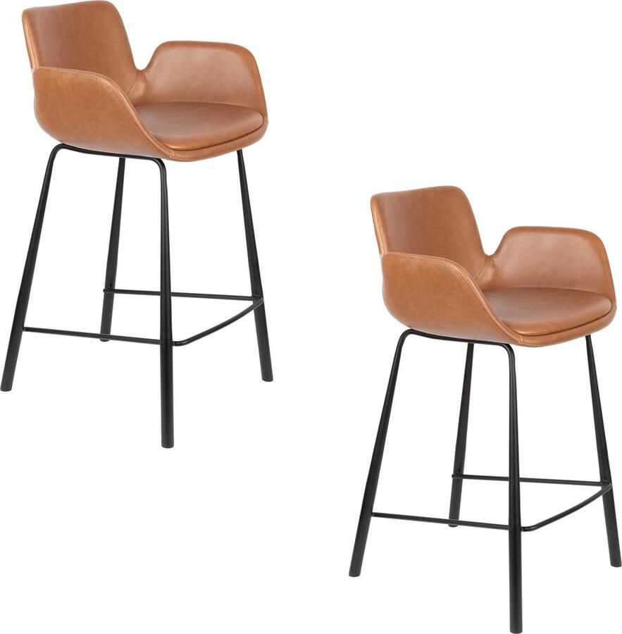 Zuiver Brit LL Barkruk Bruin Set van 2