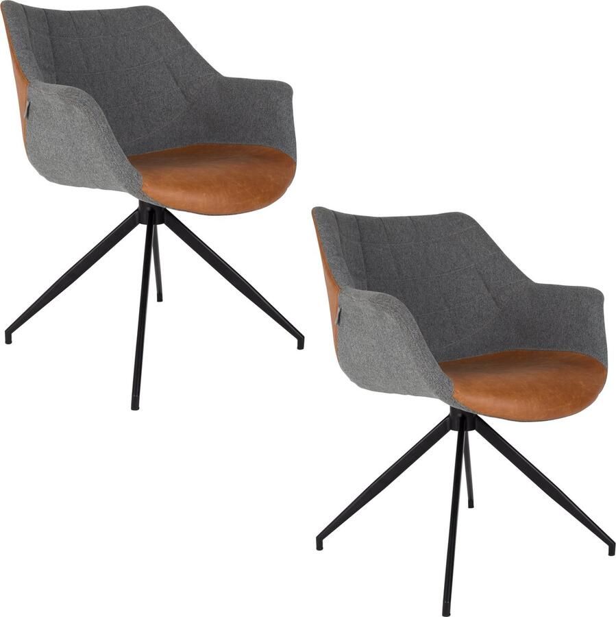 Zuiver Doulton Eetkamerstoelen met armleuning Vintage Bruin Set van 2