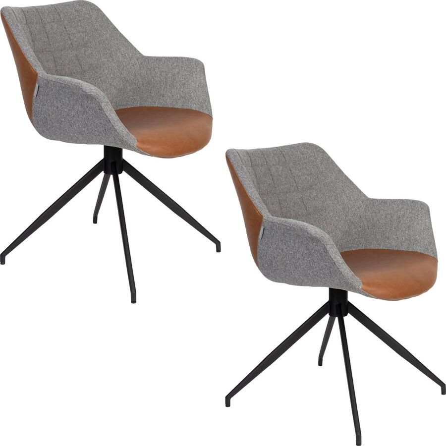 Zuiver Doulton Swivel Eetkamerstoelen met armleuning Vintage Bruin Set van 2