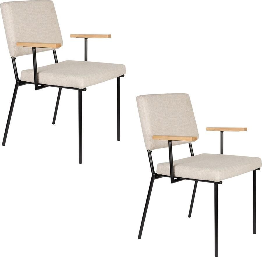 Zuiver Fellow Eetkamerstoelen Armleuning Off-White Set van 2 Grijs