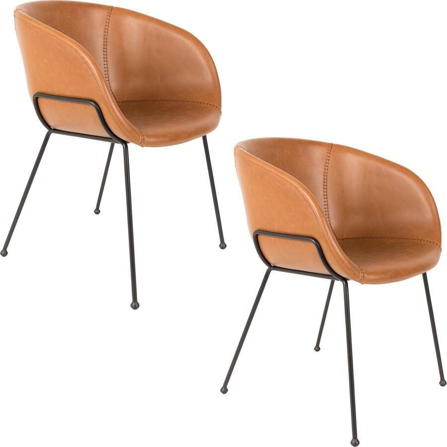 Zuiver Feston Eetkamerstoelen met armleuning Bruin Set van 2