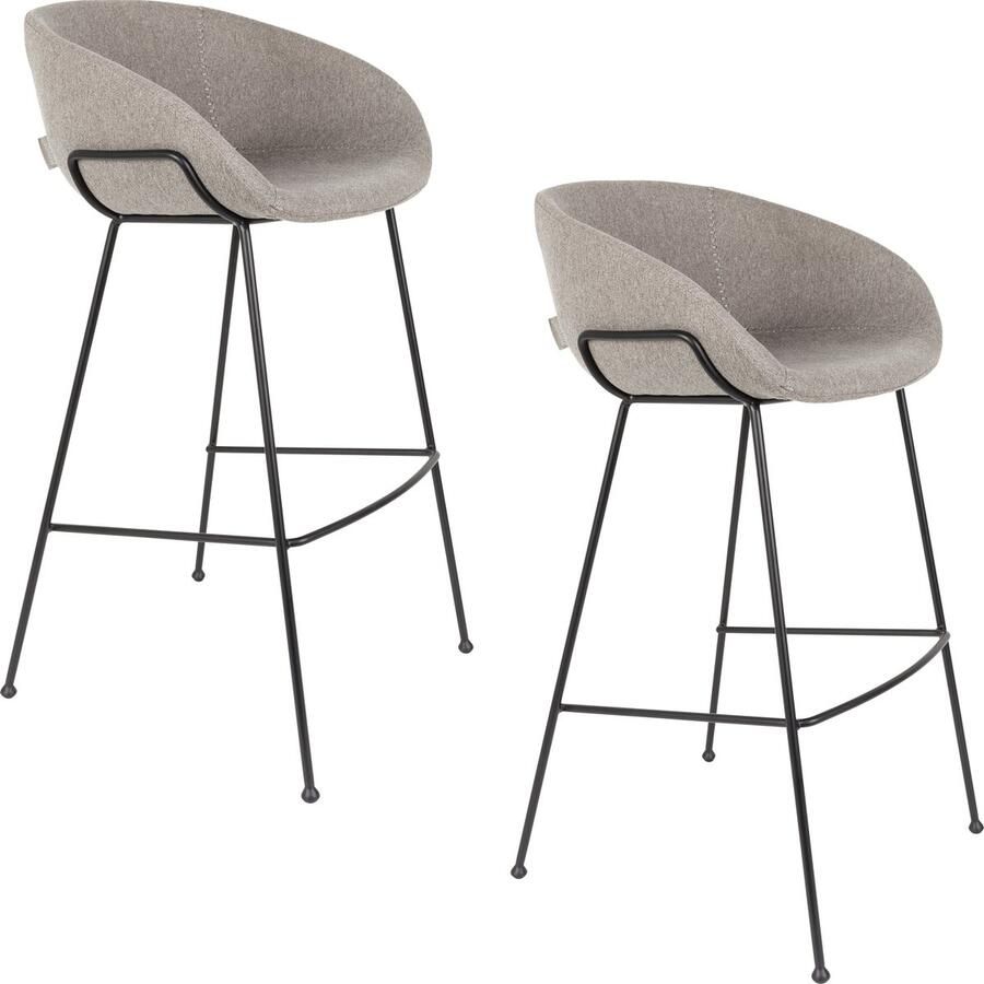 Zuiver Feston Fab Barkruk 76 cm Grijs Set van 2