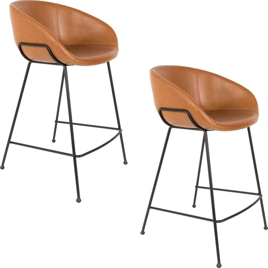 Zuiver Feston Barkrukken rugleuning 65 cm Bruin Set van 2 - Foto 3