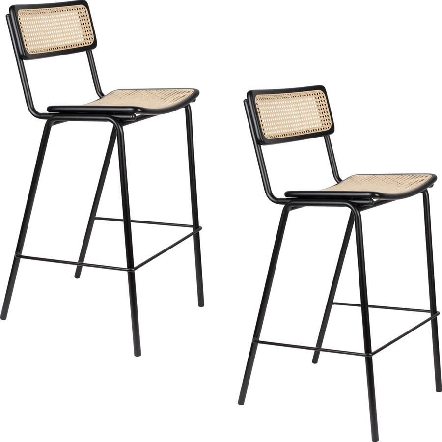 Zuiver Jort Barkruk 77 5 cm Naturel Zwart Set van 2