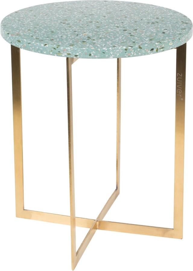 Zuiver Luigi Ronde Bijzettafel Ø40x45 Cm Groen Terrazzo Goudkleurig Onderstel