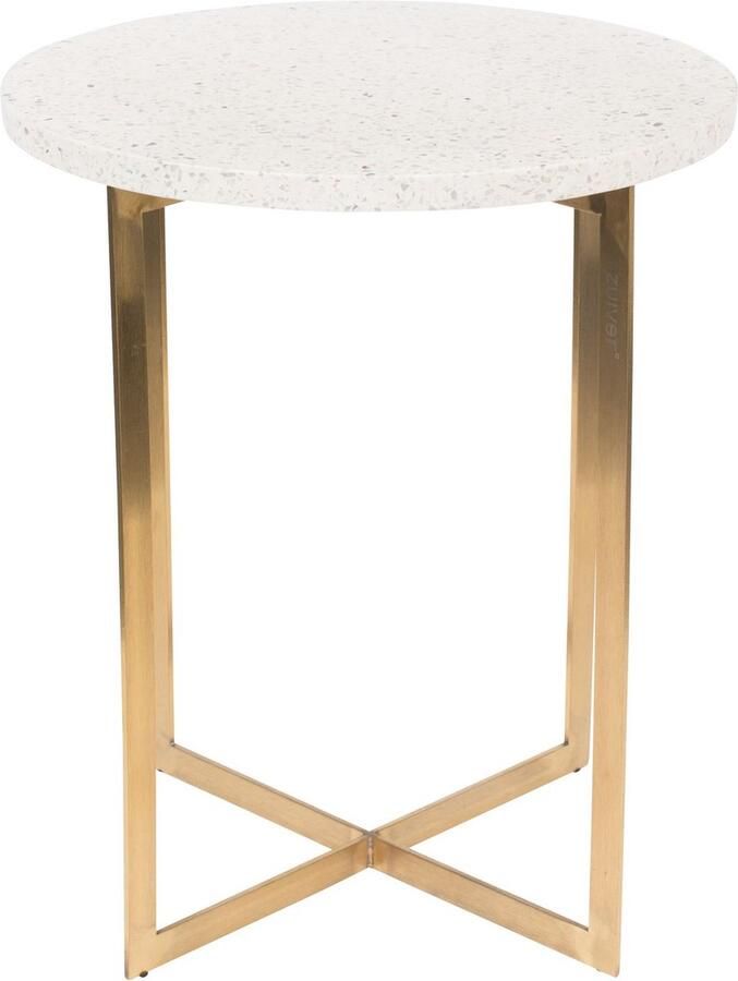 Zuiver Luigi Ronde Bijzettafel Ø40x45 Cm Wit Terrazzo Goudkleurig Onderstel