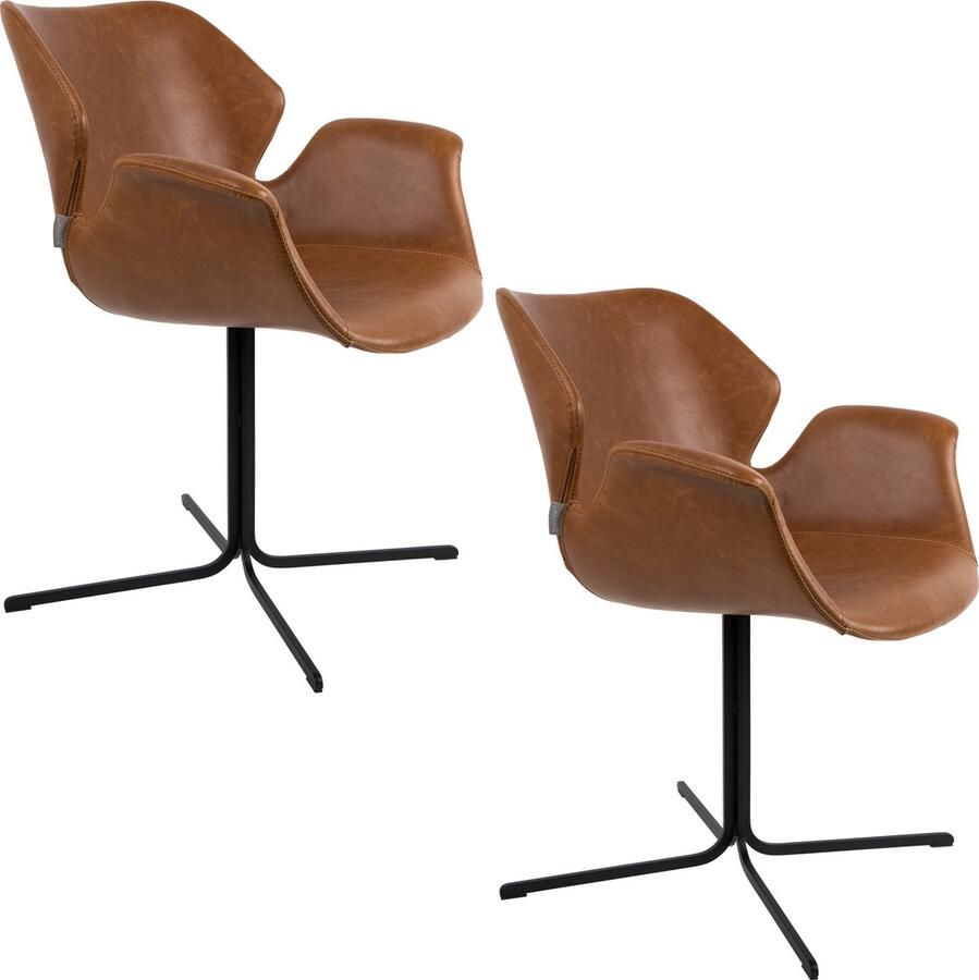 Zuiver Nikki Eetkamerstoelen met armleuning Bruin Set van 2