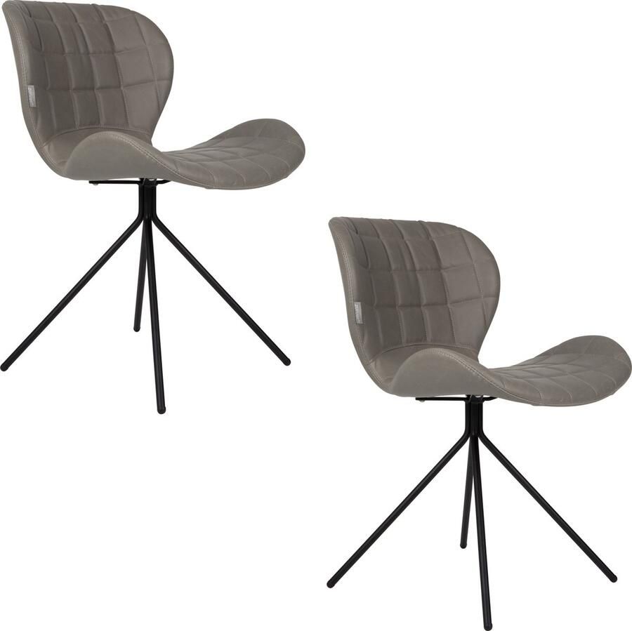 Zuiver OMG Eetkamerstoelen Kunstleer Grijs Set van 2