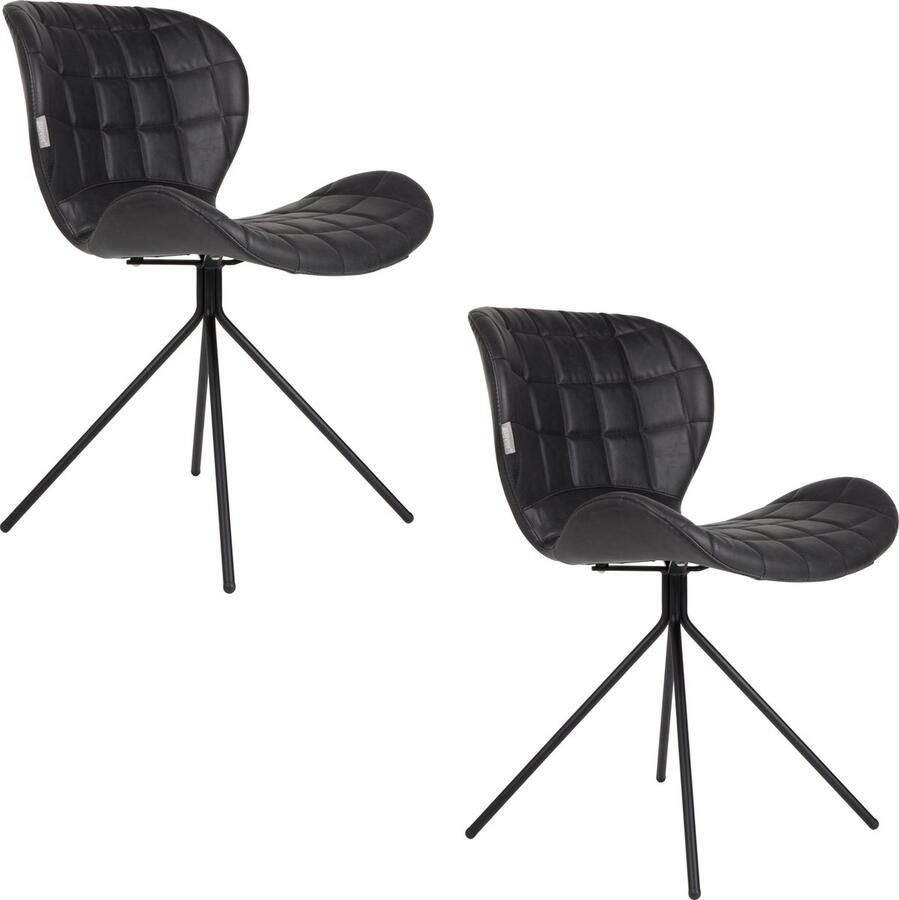 Zuiver OMG Eetkamerstoelen Kunstleer Zwart Set van 2
