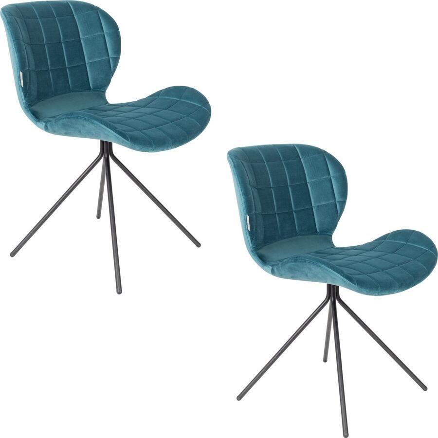 Zuiver OMG Velvet Eetkamerstoelen Blauw Set van 2