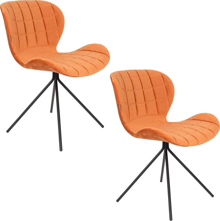 Zuiver OMG Velvet Eetkamerstoelen Oranje Set van 2 - Foto 2
